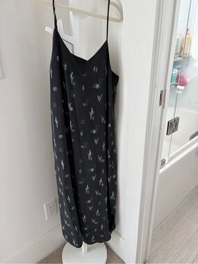 Equipment Black Maxi Slip Dress with Mint Cactus Print